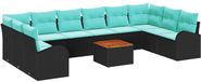 vidaXL Tuinbank Set Zwart en Turquoise Polyrattan