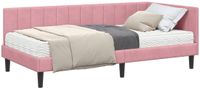 vidaXL Hoekbedframe met matras, roze, 90 x 190 cm, fluweel