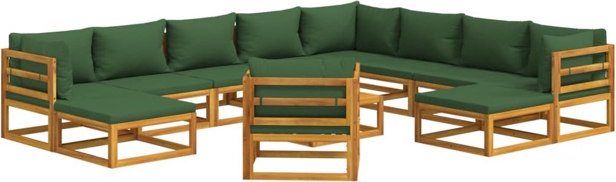 vidaXL 12-delige Loungeset met groene kussens massief hout