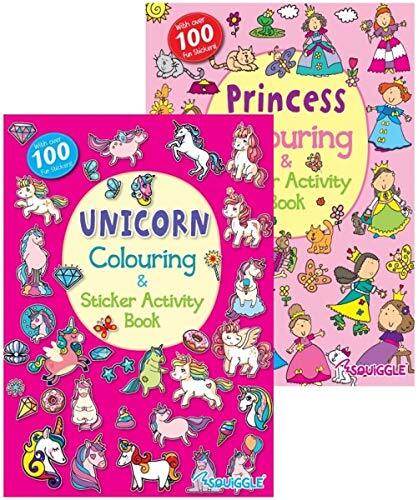 Squiggle A4 Eenhoorn & Prinses Sticker Activiteiten & Kleurboeken - Set van 2