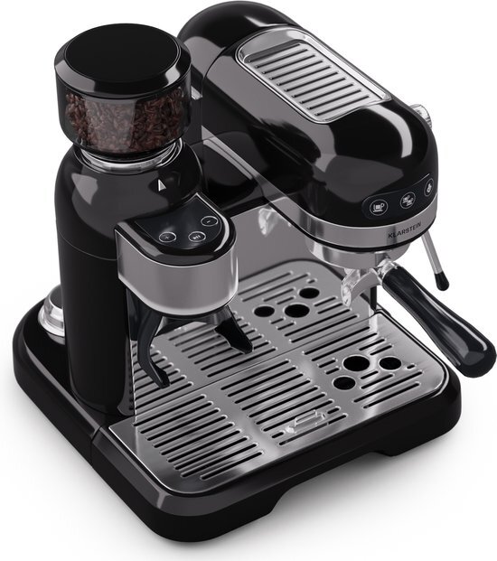 Klarstein Espresso Portafiltermachine met Melkopschuimer - 4 Liter - Retro Mini-Espressomachine - Filterhouder - 1550W - Koffiezetapparaat - Melktank - Cappuccino - Zwart