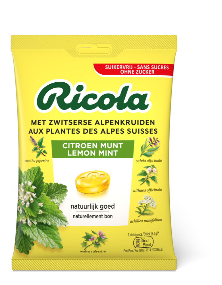 Ricola Citroen Munt Suikervrij - 50g