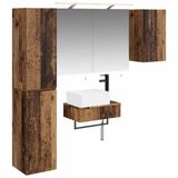 vidaXL Badkamermeubel Set 5 stuks Oud hout Bewerkt hout en glas