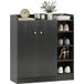 Meuble de rangement pour chaussures pour entrée 12 paires - Armoire à chaussures avec 4 compartiments ouverts et placard double porte - Étagère réglable - 83l x 30l x 90h cm - Noir