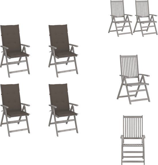 vidaXL Acacia Greywash Tuinstoelenset - 4 stuks - Grijs - 57 x 69 x 111 cm