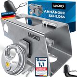 MASKO® Antivol de remorque avec système de charnière - antivol de timon acier inoxydable jusqu'à 1500 kg - incl. cadenas - argent