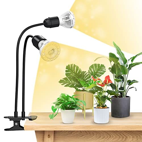 SANSI Plantenlamp 20W Full Spectrum Kweeklamp Sterke Grip Clip Vaste 360° Zwanenhals Geschikt voor Indoor Plantengroei Tuinkas met 2 stuks E27 Plantengroeilampen