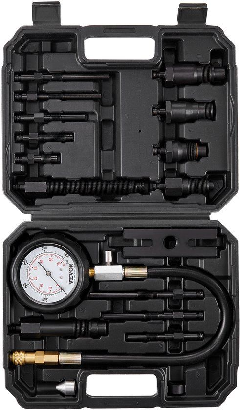 VEVOR Compressiemeter Compressietester Testapparaat met 80 mm Manometer 0-1000 PSI / 0-70 bar Inclusief 4x Adapters