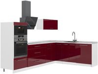 Vicco Hoekkeuken Fame-Line, Bordeauxrode hoogglans/Wit, 287 x 207 cm