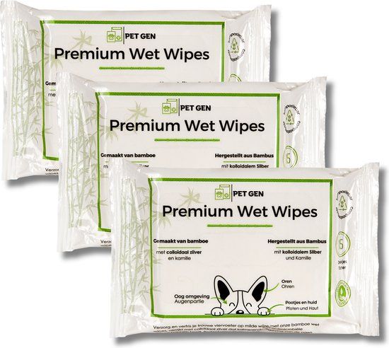 TraumaPet Vochtige Doekjes met Colloïdaal Zilver | 3x 15 stuks | Honden & Katten | Premium Wet Wipes | Geschikt voor oren, oogomgeving, pootjes en huid