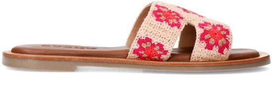 Sacha - Dames - Beige slippers met roze bloemen embroidery - Maat 40