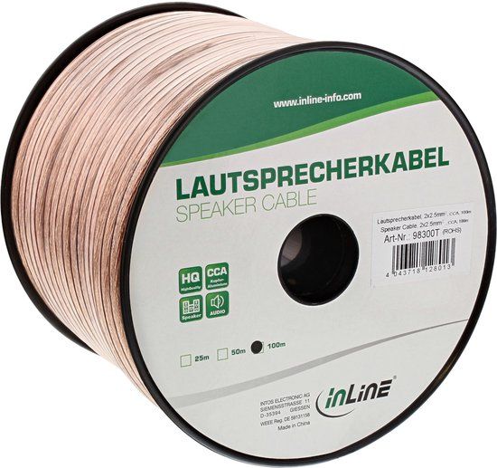 InLine Luidsprekerkabel, 2x 2,5mm², CCA, transparant, 100m