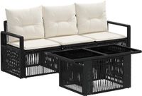 vidaXL Tuinbank Set 4-delig Zwart en Crème Wit Polyrattan