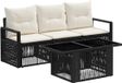 vidaXL Tuinbank Set 4-delig Zwart en Crème Wit Polyrattan