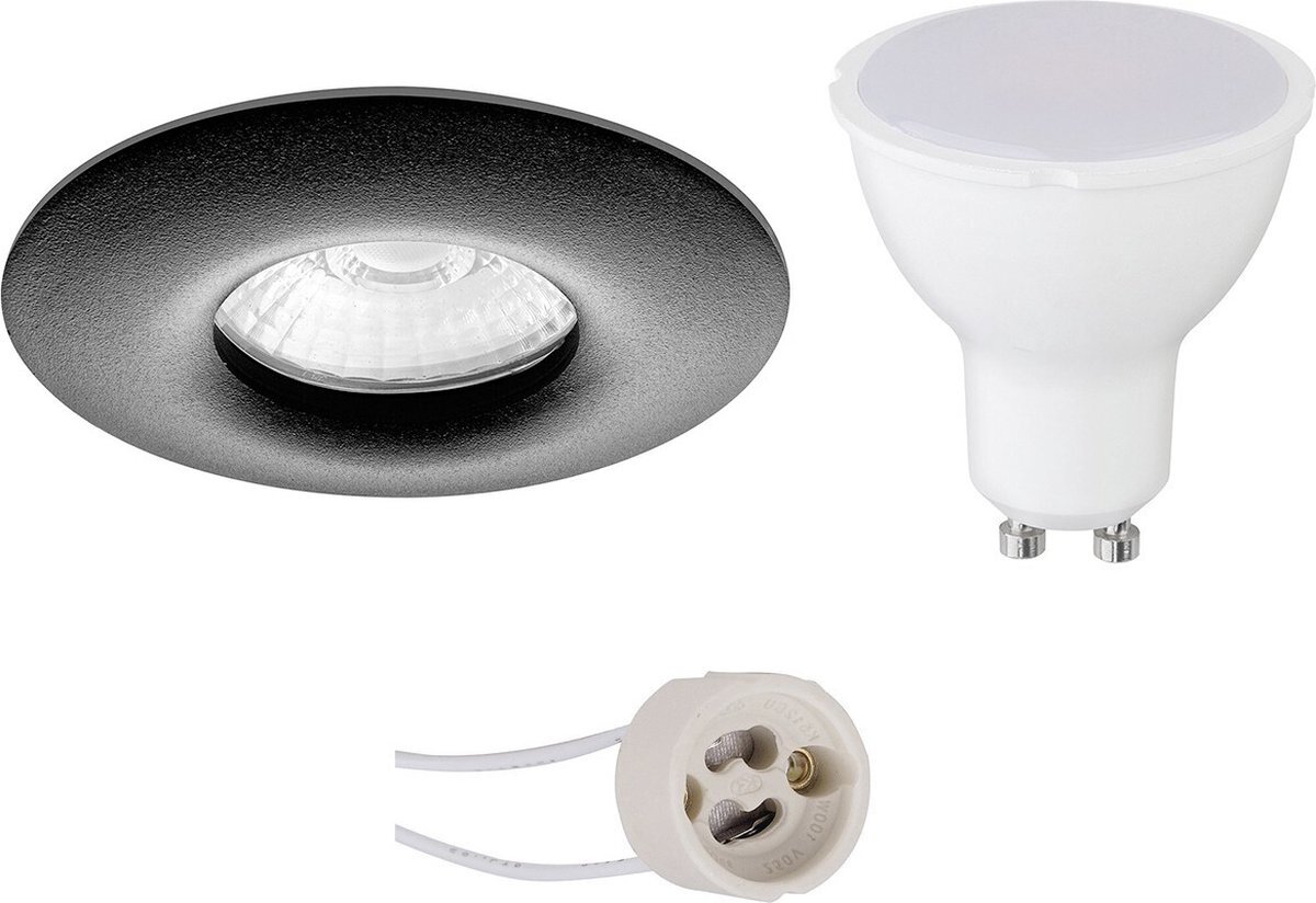 Qualu LED Spot Set - Proma Luno Pro - Waterdicht IP65 - GU10 Fitting - Inbouw Rond - Mat Zwart - 4W - Helder/Koud Wit 6400K - Ø82mm