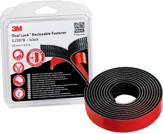 3M Sj387B Dual Lock - Flexibele Druksluiting, 25 mm X 2,5 M, Zwart