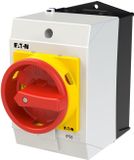 Eaton Interrupteur principal T0 20A Montage en saillie 7 pôles fonction ARRÊT D'URGENCE avec bouton rotatif rouge et collier de verrouillage jaune 218965