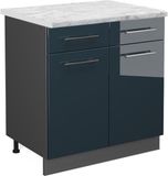 Vicco Fame-Line Keukenkasten – 80 cm, WB Marmer Donkerblauw hoogglans