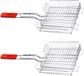 Elite BBQ/barbecue rooster - 2x - grill mand - metaal/hout - 22 x 58 x 5 cm - vlees/vis/groente - braadrooster