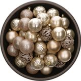 Bellatio Decorations Shoppartners Bv 37x stuks kunststof/plastic kerstballen parel/champagne 6 cm mix - Onbreekbaar - Kerstboomversiering/kerstversiering