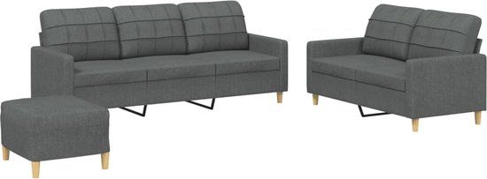 vidaXL 3-delige Loungeset met kussens stof donkergrijs