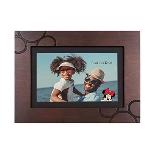 Disney Classic PhotoShare Friends and Family 8” Smart Digital Photo Frame, Send Pics from Phone to Frames, Wi-Fi, 8 GB, Holds 5,000+ Pics, 1280x800 HD Touch Panel, Premium Espresso Engraved Wood