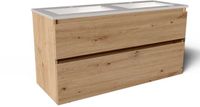 Saniclass Vita Badkamermeubelset - 120x60x46cm - 2 lades - greeploos - 2 wasbakken - 2 kraangaten - overloop - keramiek - rustiek eiken