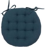 Atmosphera Tuinstoelkussen - donkerblauw - katoen - 38 x 38 x 6.5 cm - wicker zitkussen rond