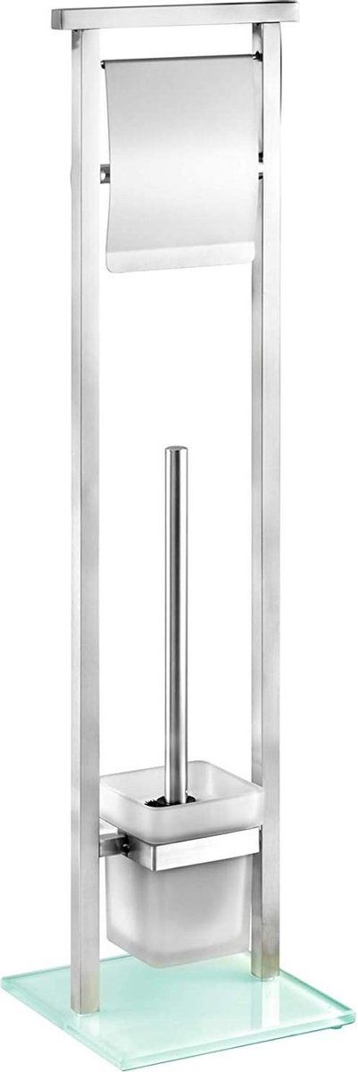 WENKO Debar Toiletborstel- en Rolhouder - 73 cm - Rvs/Glas - Chroom