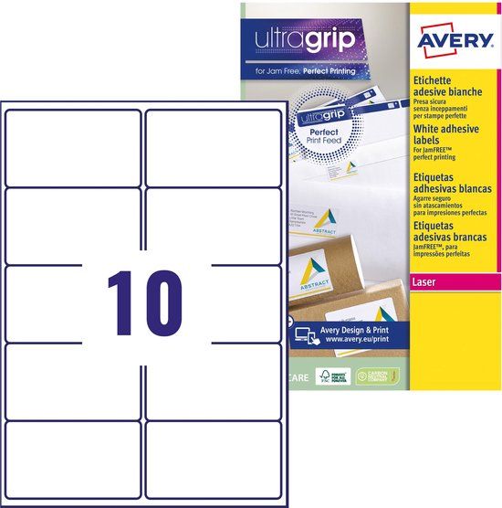 Avery L7173-15, Wit, Zelfklevend printerlabel, Papier, Laser/inkjet, Permanent, Universeel