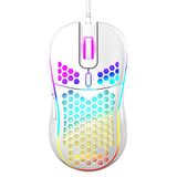 Techsea Honingraat Wired Gaming Muis, RGB Backlight en 7200 Verstelbare DPI, Ergonomische en Lichtgewicht USB Computer Muis met Hoge Precisie Sensor voor Windows PC & Laptop Gamers (Wit)