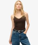 Superdry Essential Lace Trim Crop Cami, Brown, Size: 14-16