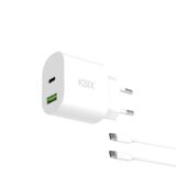 Ksix BCD20WA02 20W USB-C Snellader met USB-C naar USB-C kabel, Wit