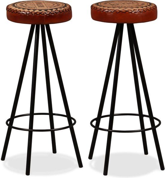 vidaXL Barkrukken - 2 stuks - Echt Leer - Bruin