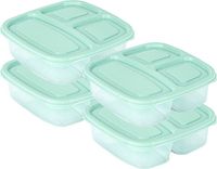 Plasticforte Vershoudbakje - 4x - 3-vaks - 1,2L - meal prep - herbruikbaar - mint groen - vaatwasser bestendig - magnetron bakjes