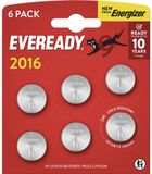 Energizer Eveready - Knoopcel batterijen - CR2016 - Lithium - 3V - 6 stuks