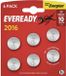 Energizer Eveready - Knoopcel batterijen - CR2016 - Lithium - 3V - 6 stuks