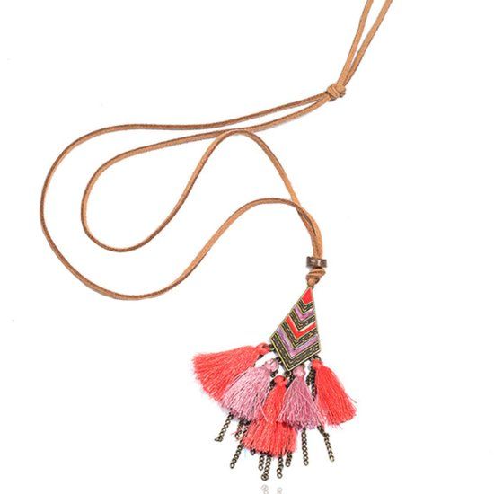 Deja Jewels Lederen Tassel Ketting voor Dames - Roze