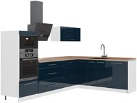Vicco Hoekkeuken Fame-Line, Donkerblauw hoogglans/Wit, 287 x 207 cm