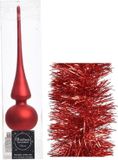 Decoris Kaemingk B.V. Kerstversiering glazen piek mat 26 cm en folieslingers pakket rood van 3x stuks