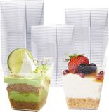 Matana – 48 Plastic Dessertbekers, 225ml, Vierkant, Transparant