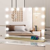 Puluomis Hollywood Spiegel 58x46CM - Spiegel met verlichting - 15 LED Lampen - USB Oplaadpoort - 10X Vergroting - 3 lichtstanden - Dimbaar - Smart Touch - Goud