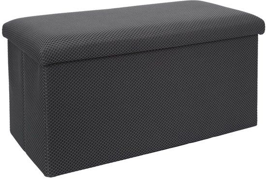 HOME DECO FACTORY Poef/hocker Atome - opvouwbaar - stof - opbergbox - grijs - 2 persoons - 76 x 38 x 38 cm