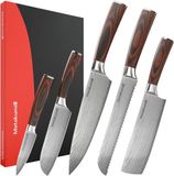 Matakumi Messenset Damascus Stijl - 5-Delige Messenset Damascus Print - Japanse Keukenmessen - Perfect Voor Hobbykoks en de Professionele Keuken