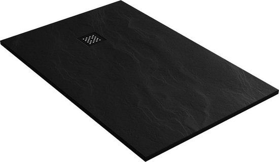 Sanitop Just Creating Relievo Crag Douchebak 90x140 cm Mat Zwart - Mineraalmarmer - Anti-slip - Met afvoer