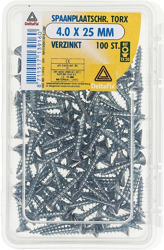 Deltafix Spaanplaatschroef platkop Torx verzinkt 4.0 x 25 mm 100 stuks