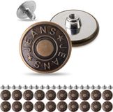 Your Day Mate Vervangende broekknopen om te schroeven, verpakking van 20, Ø 14 mm messing jeansknopen, bronskleurig, schroefbare jeansknopen, om de broekband breder of strakker te maken, metalen broekknopen met schroefsluiting