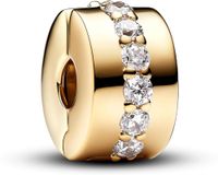 Pandora Moments Klare funkelnde Linie Clip aus Sterling Silber mit 14K vergoldeter Metalllegierung und Zirkonia, Kompatibel mit Pandora Moments Armbänder, 761972C01