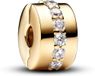 Pandora Moments Klare funkelnde Linie Clip aus Sterling Silber mit 14K vergoldeter Metalllegierung und Zirkonia, Kompatibel mit Pandora Moments Armbänder, 761972C01