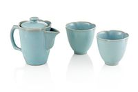 Thee SOUL RU WARE Thee SOUL RU WARE PORC. TEAPOT & 2 CUPS SET BLUE